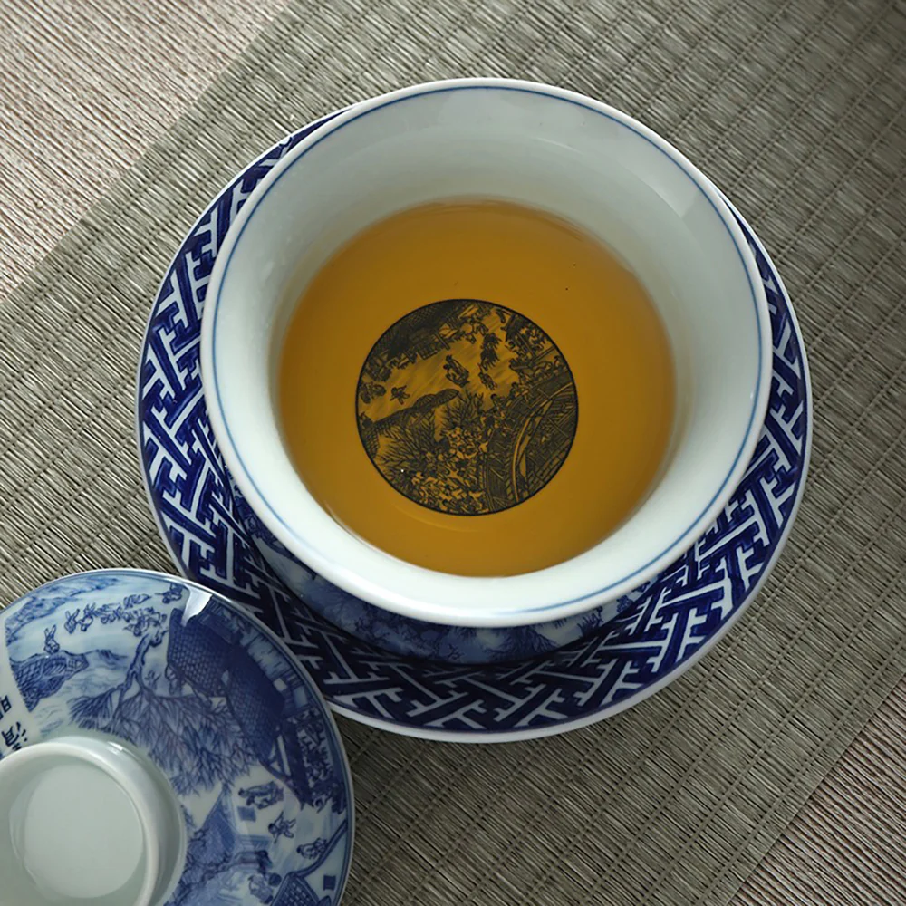 Qingming Shanghetu Blue And White Porcelain Gaiwan - Image 5