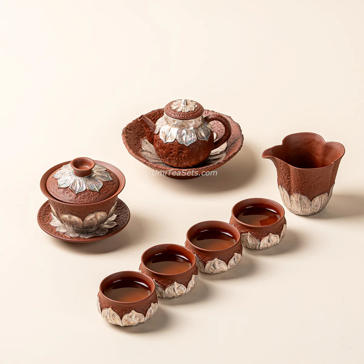 Red Pottery Silver-Gilt Lotus Tea Set - Image 2