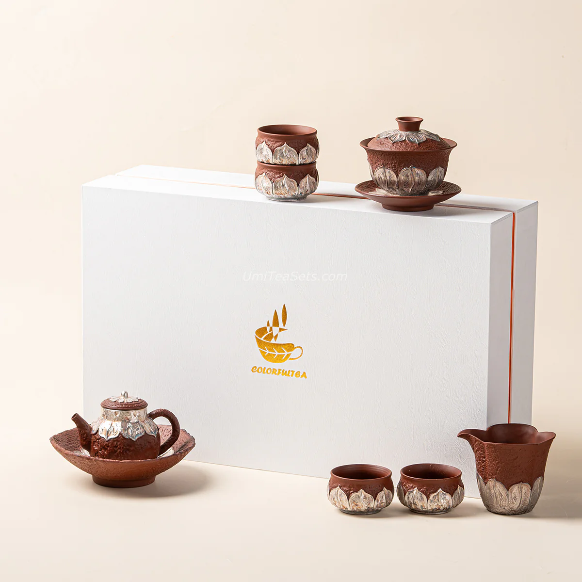 Red Pottery Silver-Gilt Lotus Tea Set - Image 4