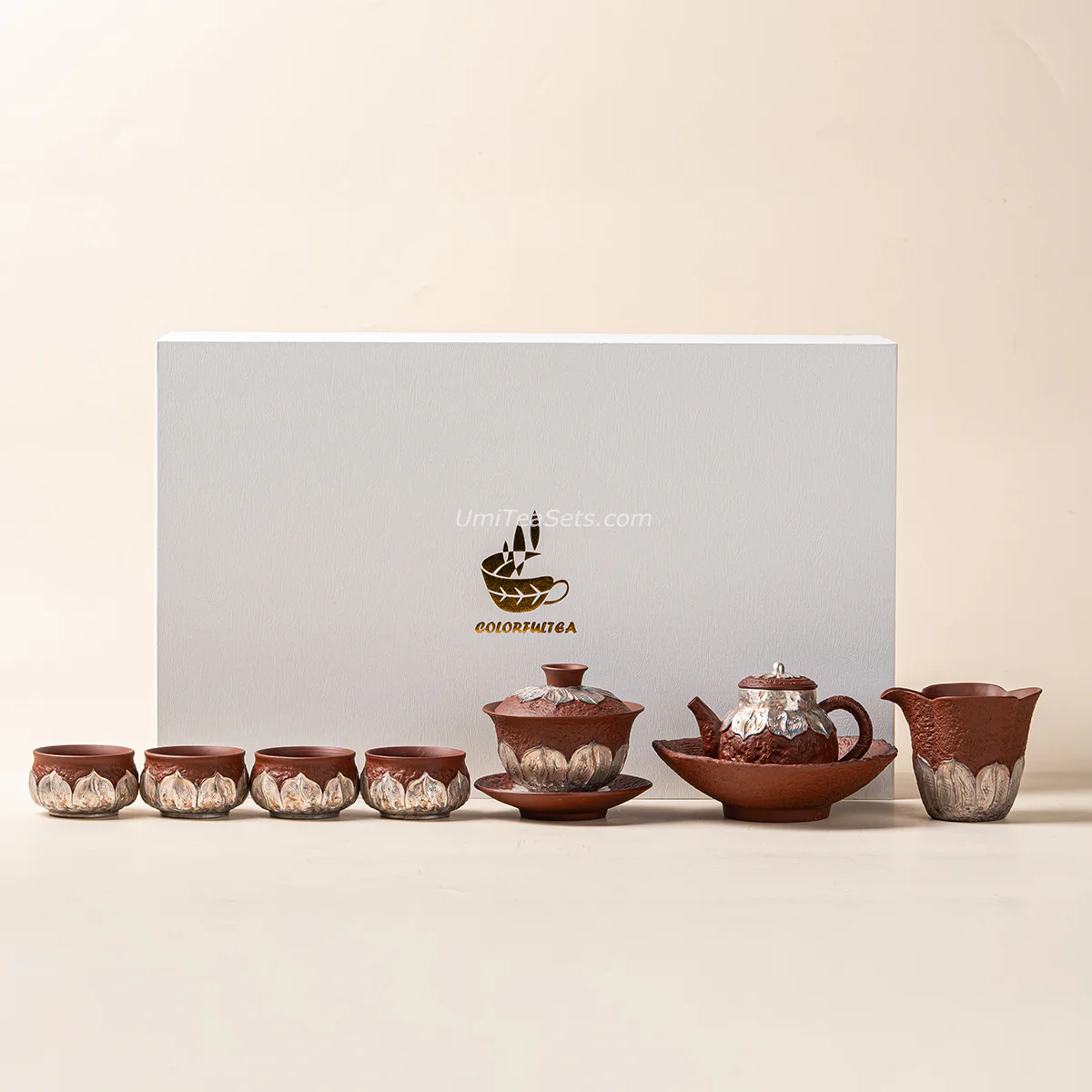 Red Pottery Silver-Gilt Lotus Tea Set - Image 5