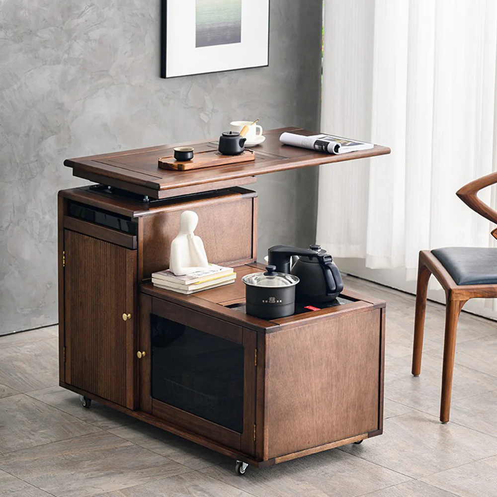 Rotatable Movable Walnut Wood Tea Table - Image 2