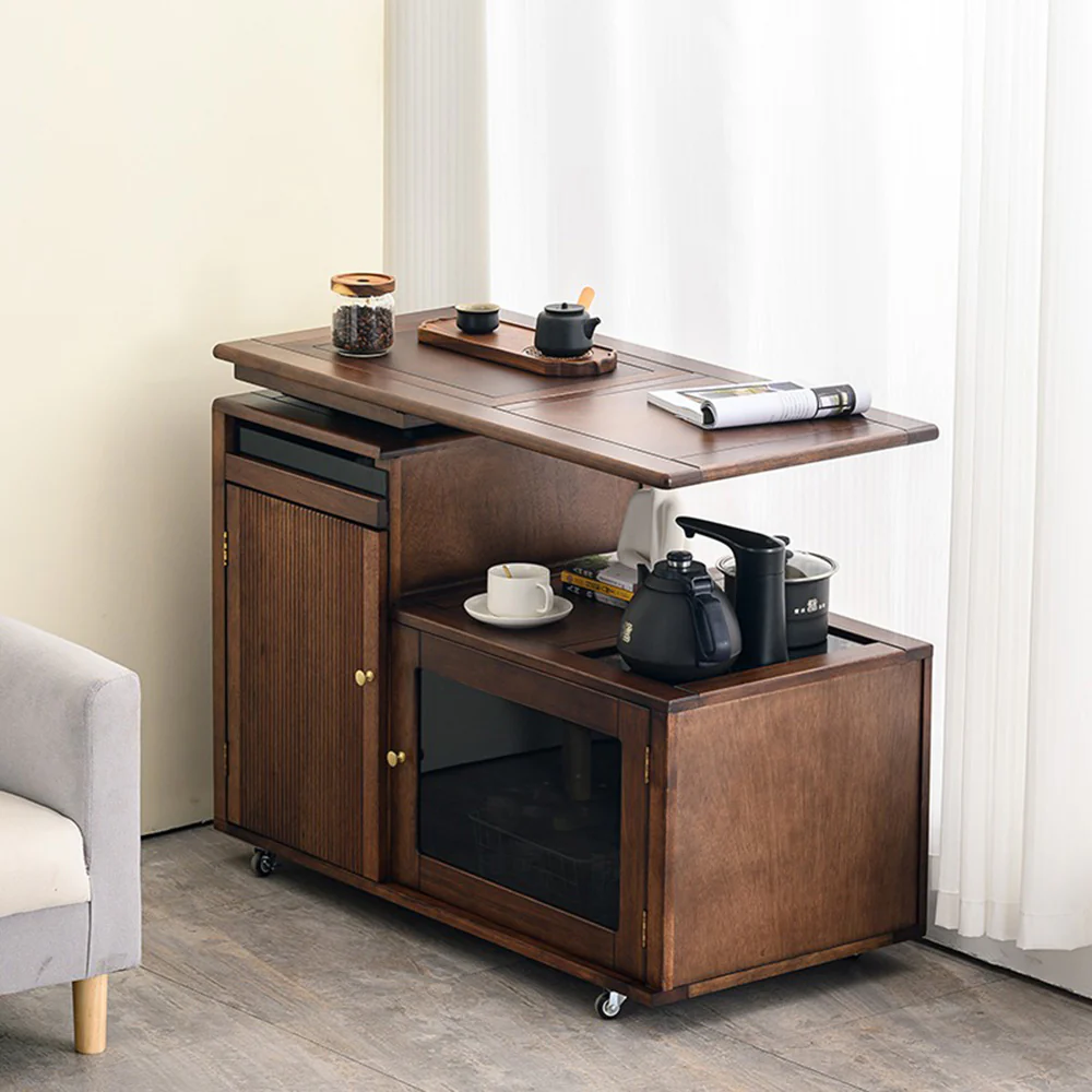 Rotatable Movable Walnut Wood Tea Table - Image 3