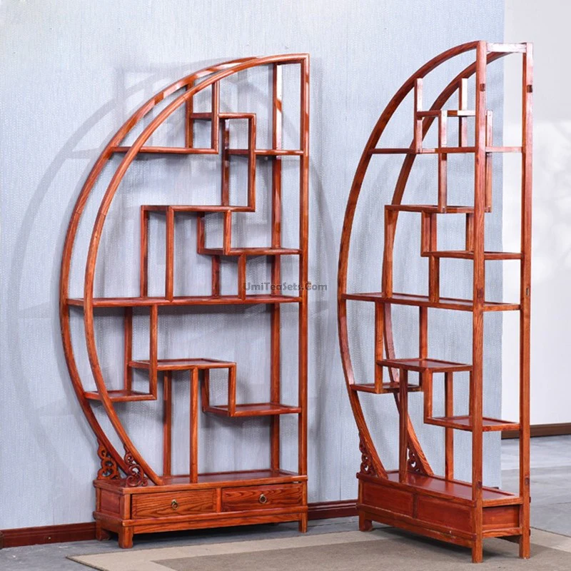 Round Shaped Chinese Curio Display Cabinet Shelf - Image 3