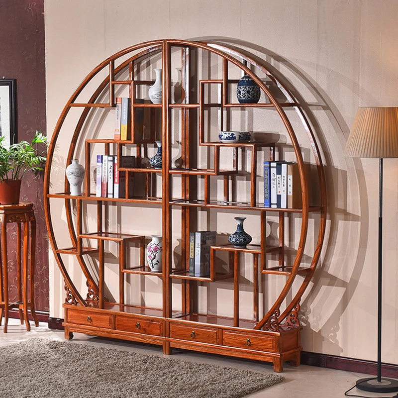 Round Shaped Chinese Curio Display Cabinet Shelf - Image 4