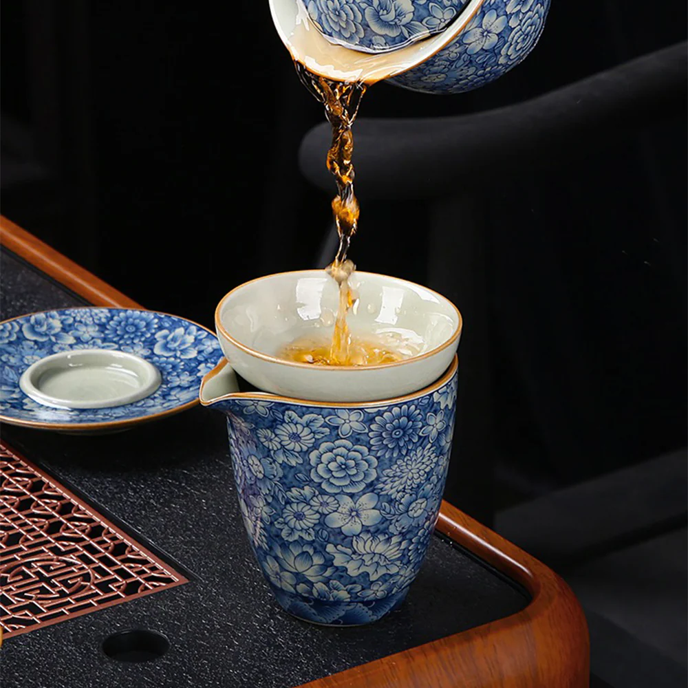 Ruyao Blue And White Flower Tea Set - Image 3