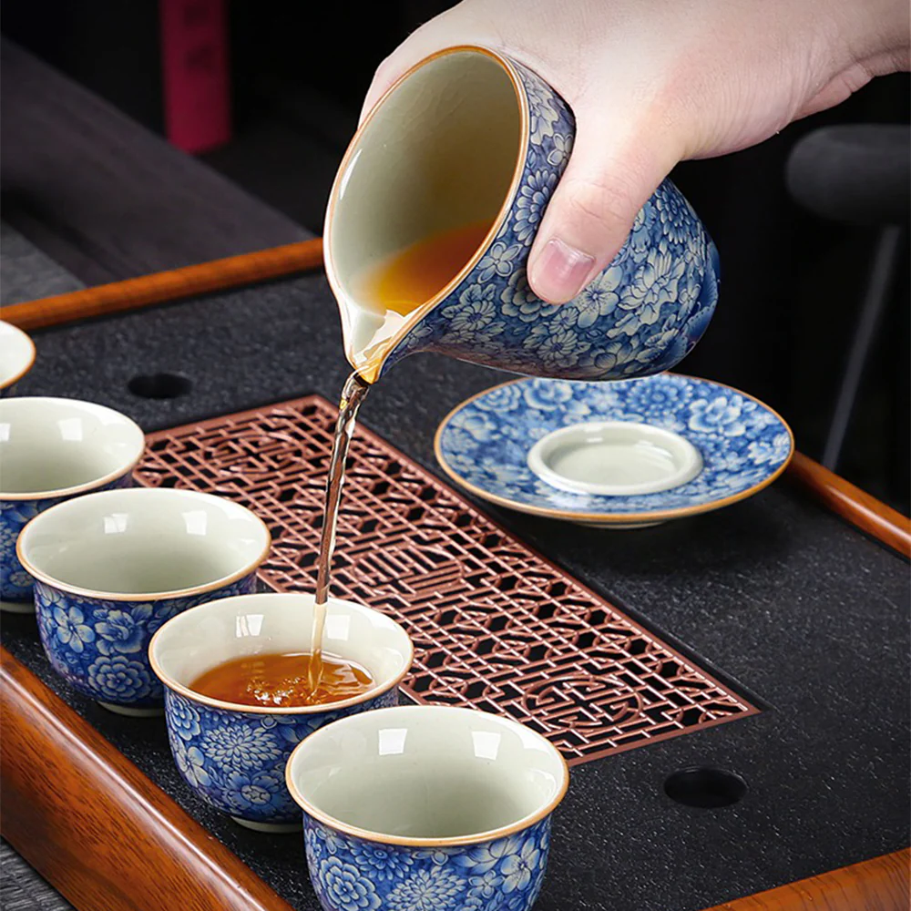 Ruyao Blue And White Flower Tea Set - Image 4