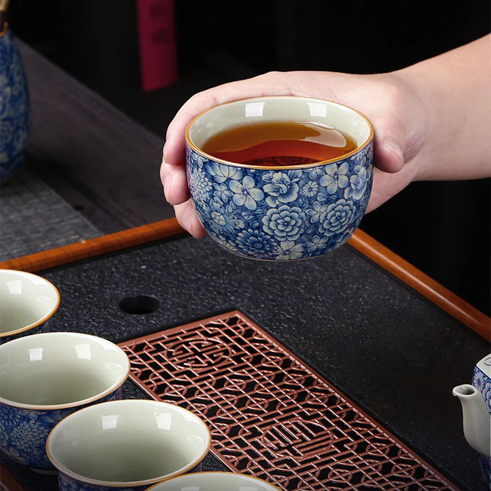 Ruyao Blue And White Flower Tea Set - Image 5