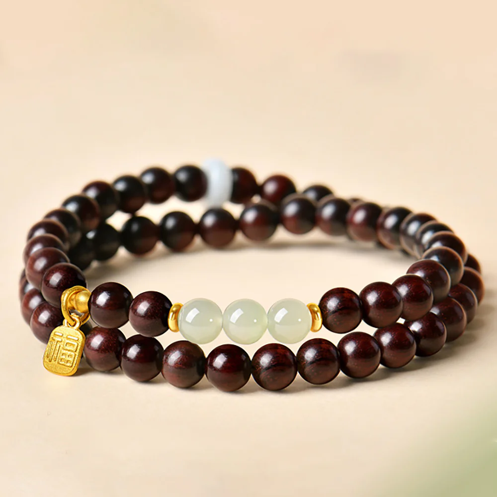 Sandalwood & Hetian Jade Bead Bracelet - Image 2