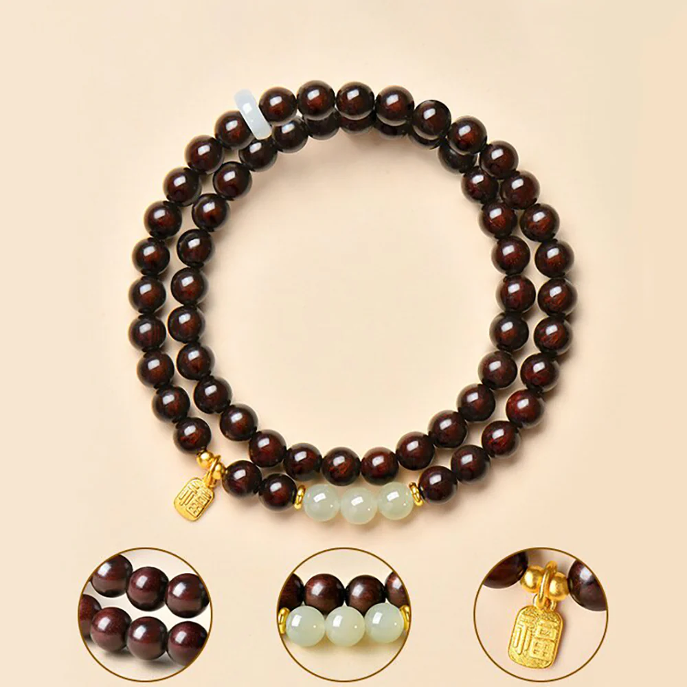 Sandalwood & Hetian Jade Bead Bracelet - Image 3