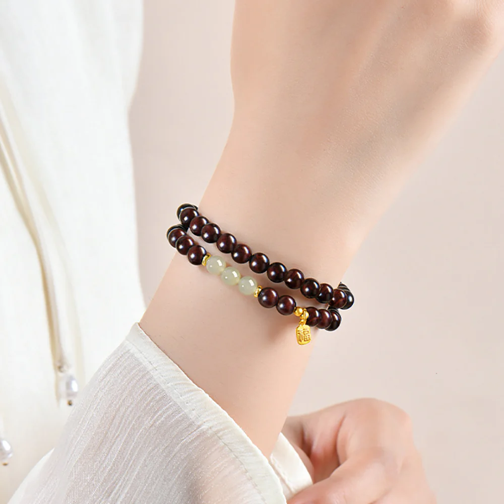 Sandalwood & Hetian Jade Bead Bracelet - Image 5