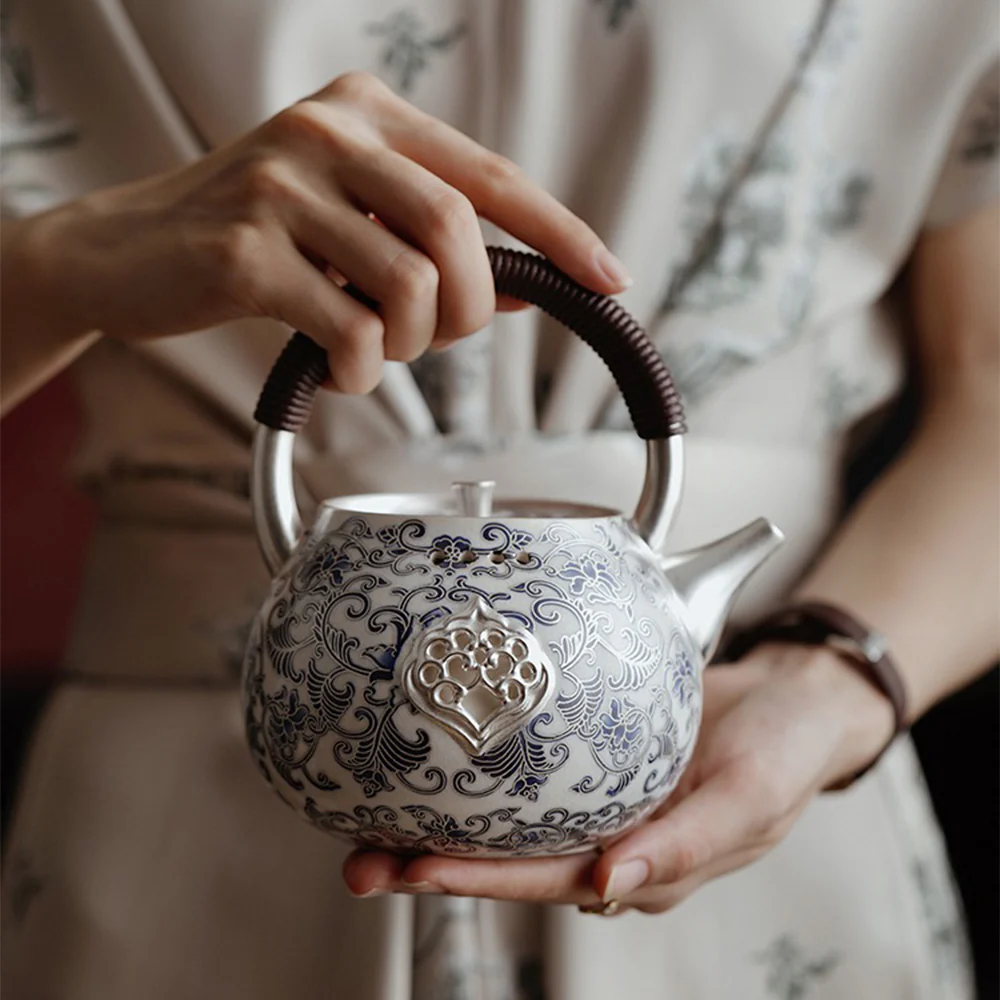 Silver-Gilt Blue And White Porcelain Chinese Teapot - Image 2