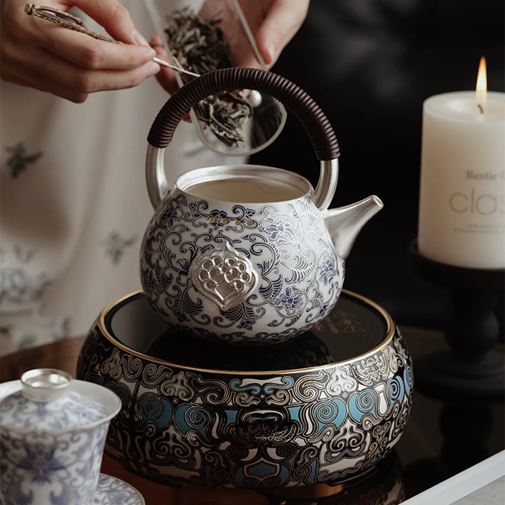 Silver-Gilt Blue And White Porcelain Chinese Teapot - Image 3