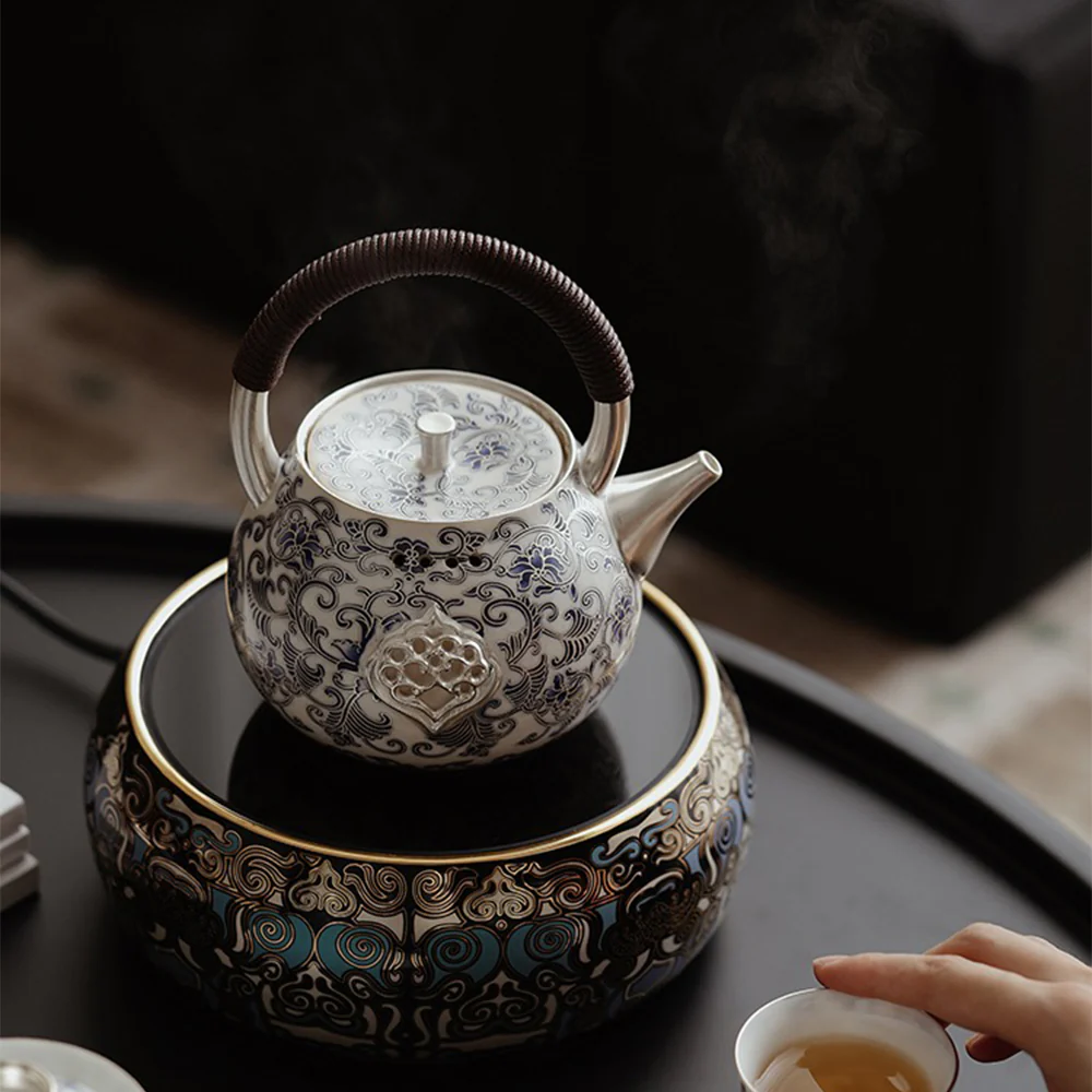 Silver-Gilt Blue And White Porcelain Chinese Teapot - Image 4