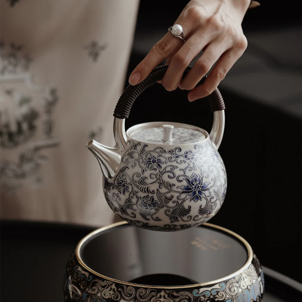 Silver-Gilt Blue And White Porcelain Chinese Teapot - Image 7