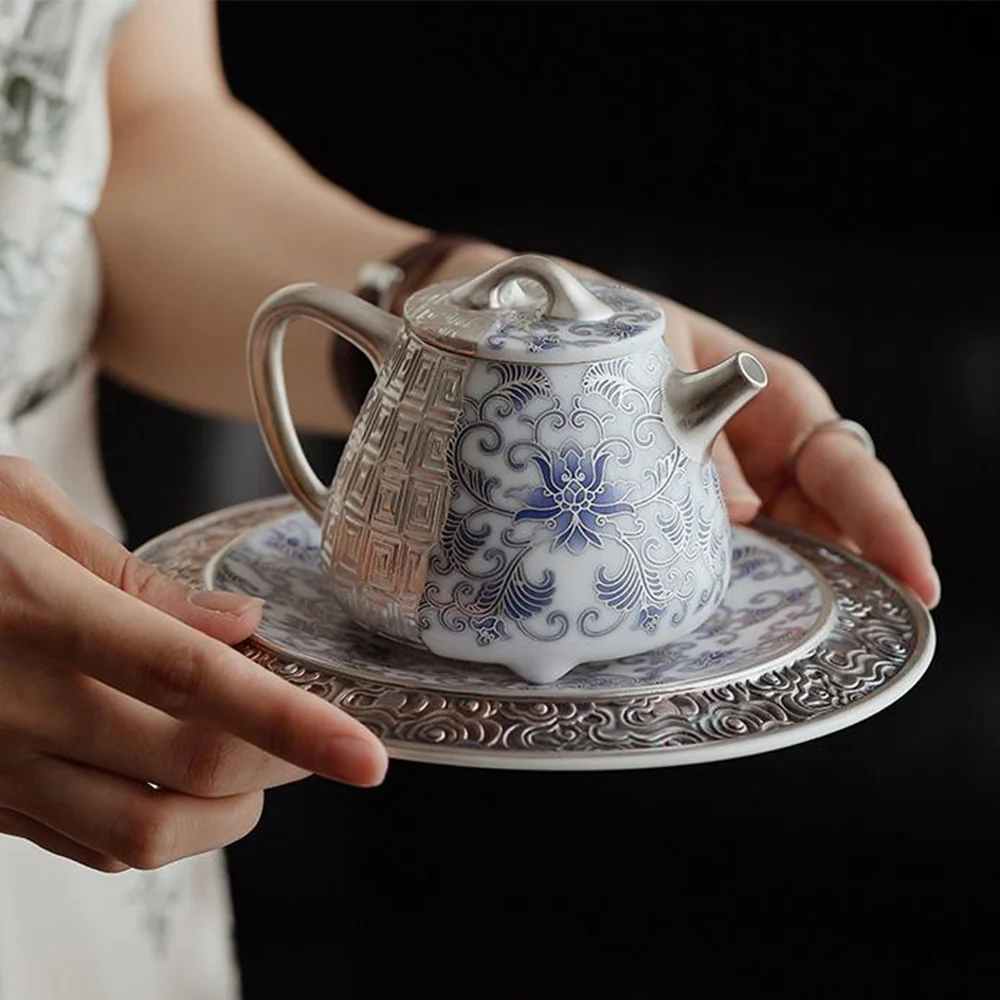 Silver-Gilt Blue And White Shi Piao Teapot - Image 3