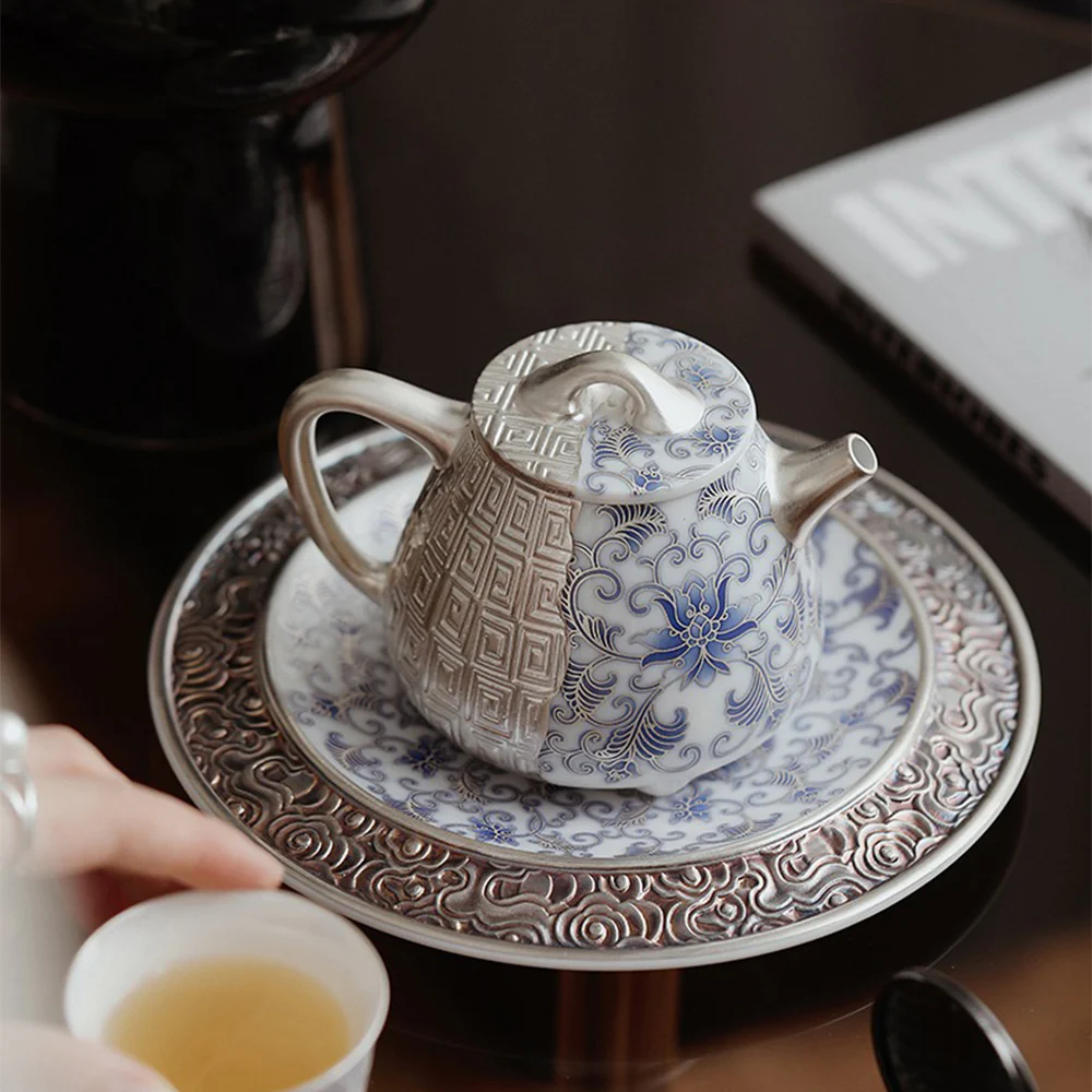 Silver-Gilt Blue And White Shi Piao Teapot - Image 4