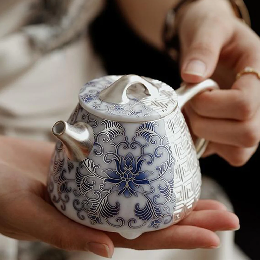 Silver-Gilt Blue And White Shi Piao Teapot - Image 5