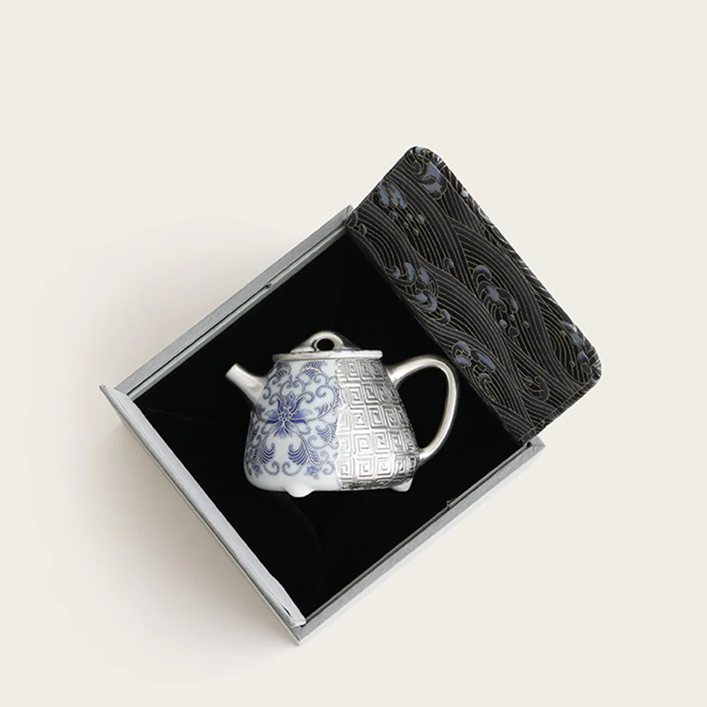 Silver-Gilt Blue And White Shi Piao Teapot - Image 6