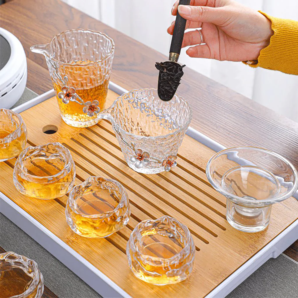 Silver Plum Blossom Glass Tea Set - Image 3
