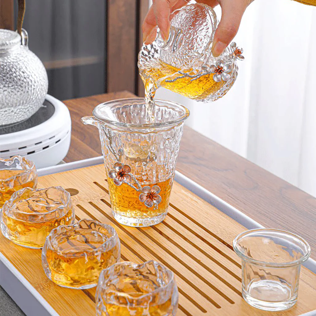 Silver Plum Blossom Glass Tea Set - Image 4