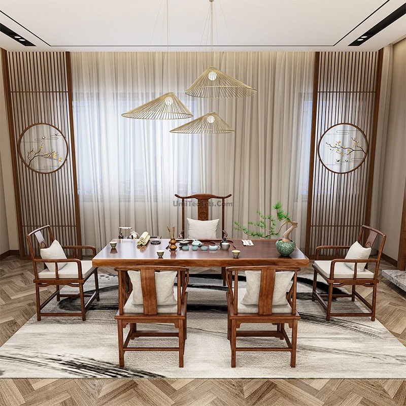 Solid Wood Chinese Gongfu Tea Table With Chairs - Image 3