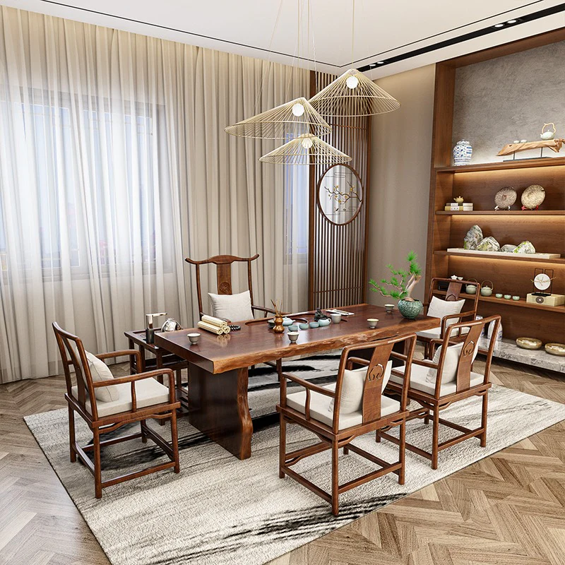 Solid Wood Chinese Gongfu Tea Table With Chairs - Image 4