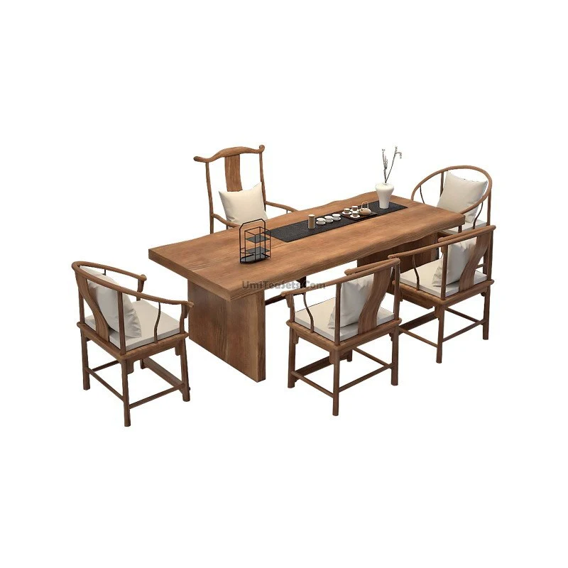 Solid Wood Chinese Modern Tea Table With Chairs - Image 6