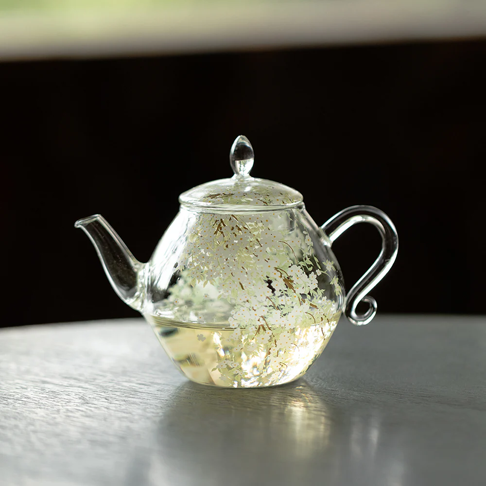 Spring Pear Blossom Borosilicate Glass Teapot - Image 2