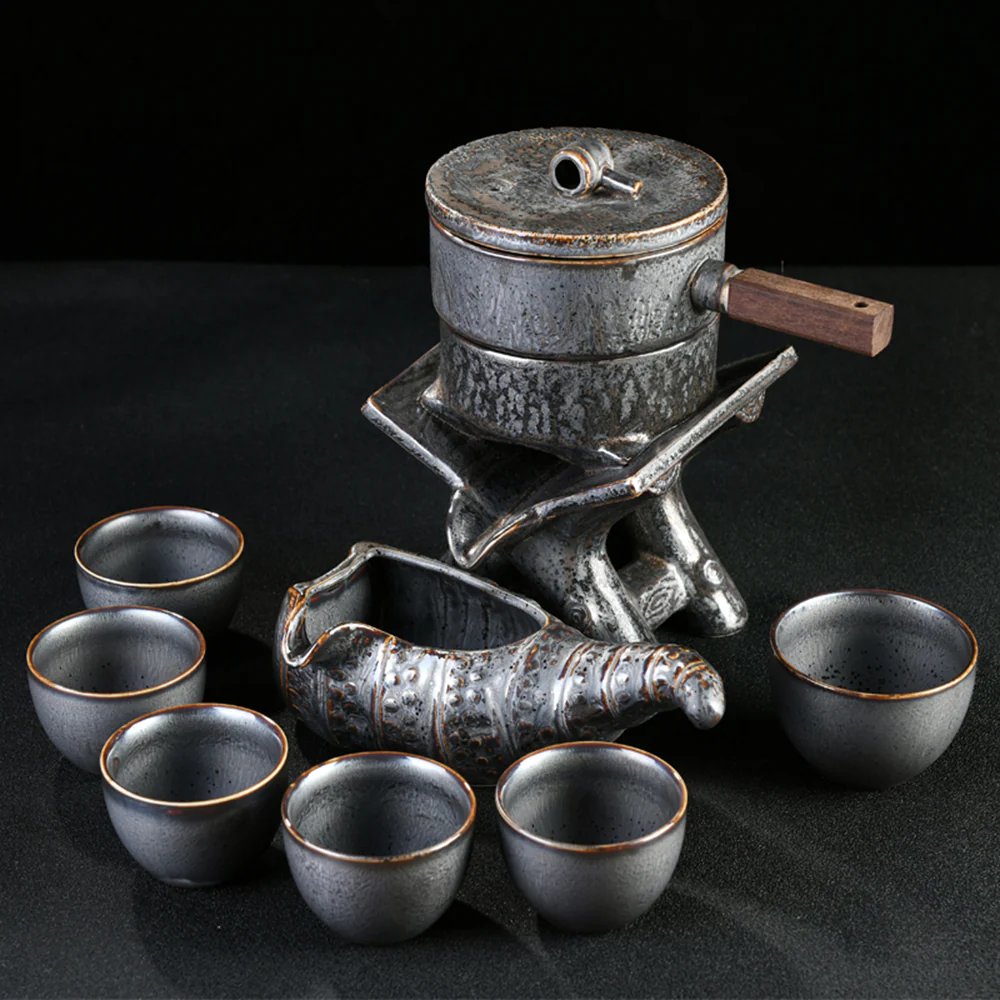Stone Mill Tea Set With Black Gold Stone Tea Tray - Image 2