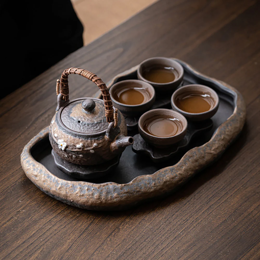 Stone Pottery Lotus Lake Shape Tea Set - Image 2