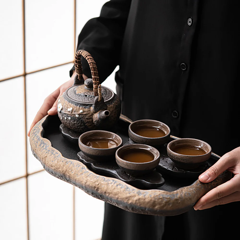 Stone Pottery Lotus Lake Shape Tea Set - Image 3