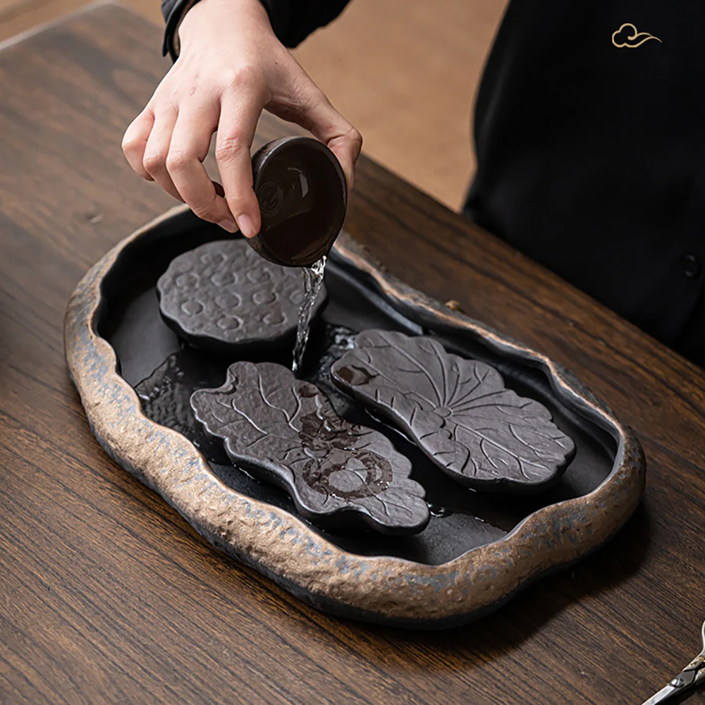 Stone Pottery Lotus Lake Shape Tea Set - Image 4