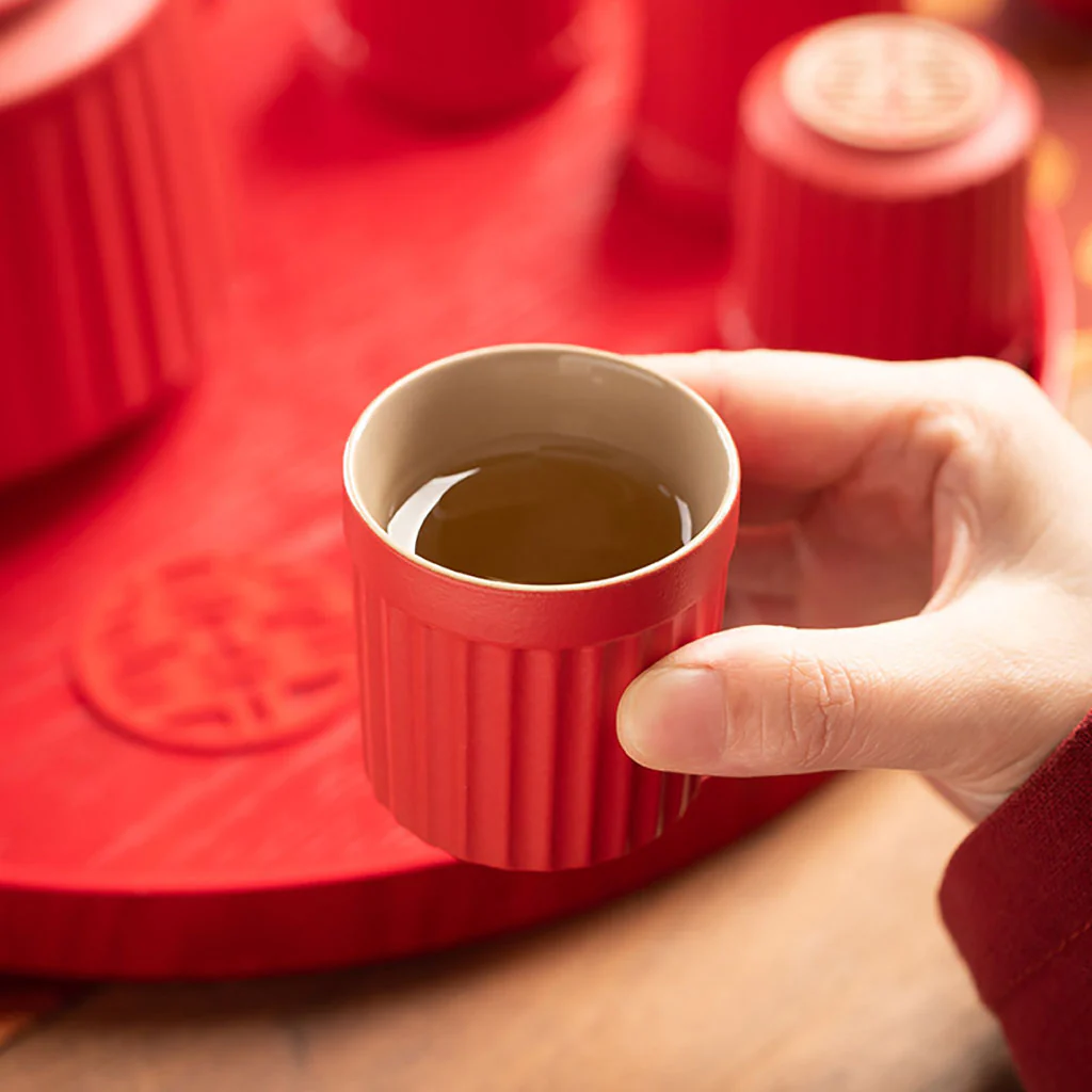 Striped Double Happiness Ceramic Wedding Tea Set - Image 4