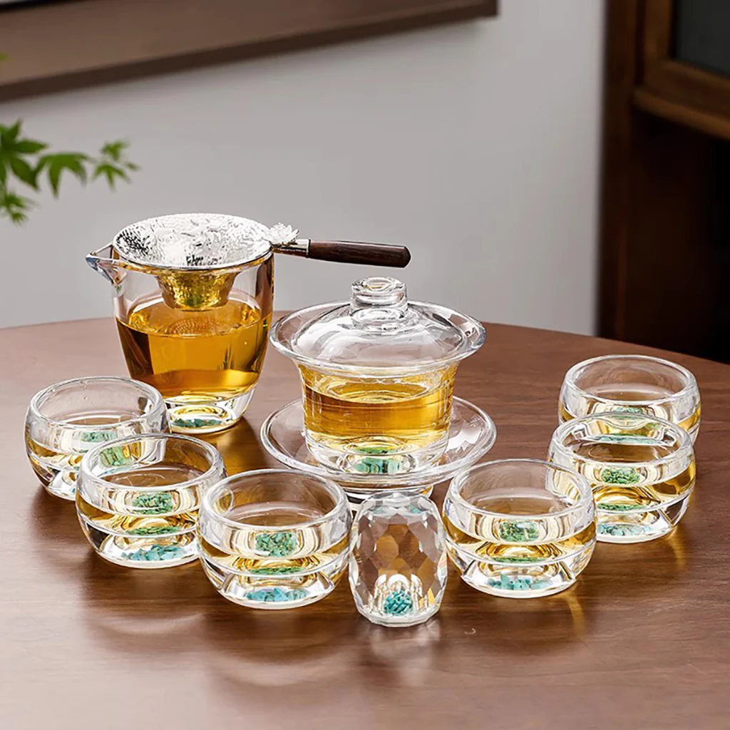 Turquoise High Borosilicate Glass Gaiwan Tea Set - Image 3