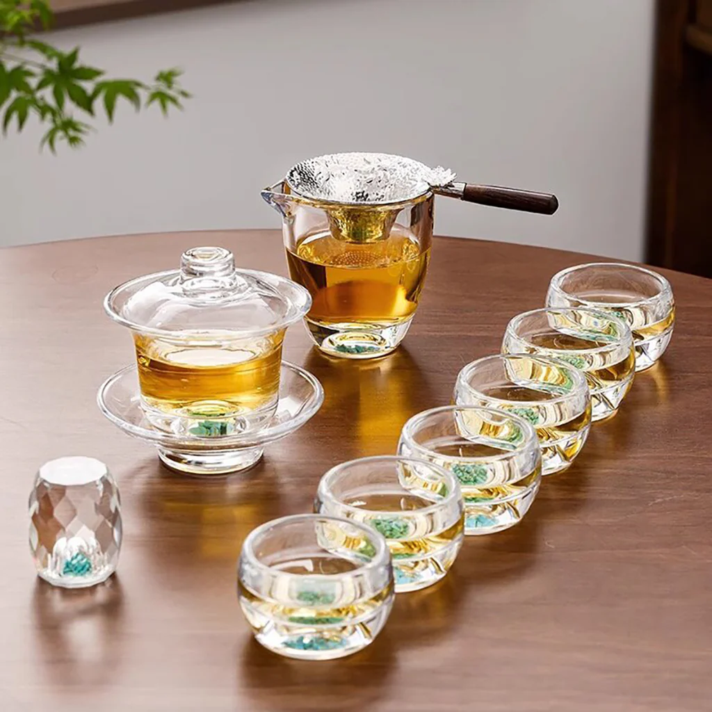 Turquoise High Borosilicate Glass Gaiwan Tea Set - Image 4