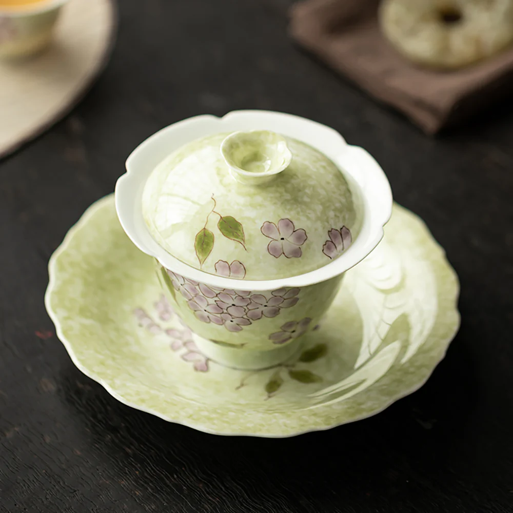Underglaze Painting Hydrangea Porcelain Gaiwan - Image 5