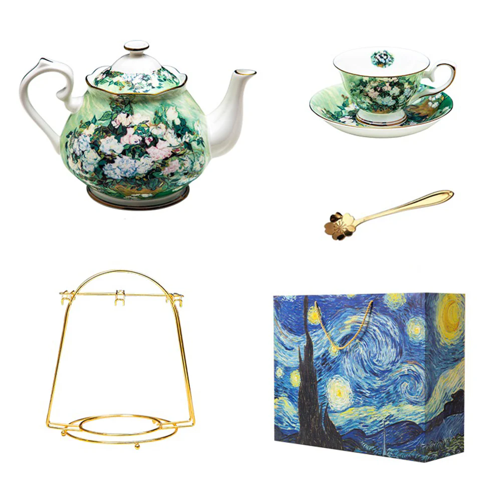 Van Gogh White Rose Bone China Tea Set - Image 6
