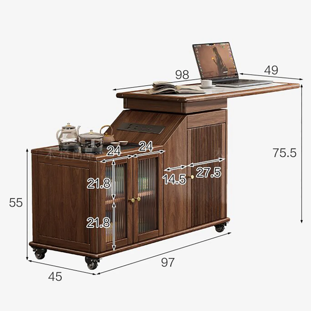 Walnut Extendable & Rotatable Movable Tea Table - Image 5