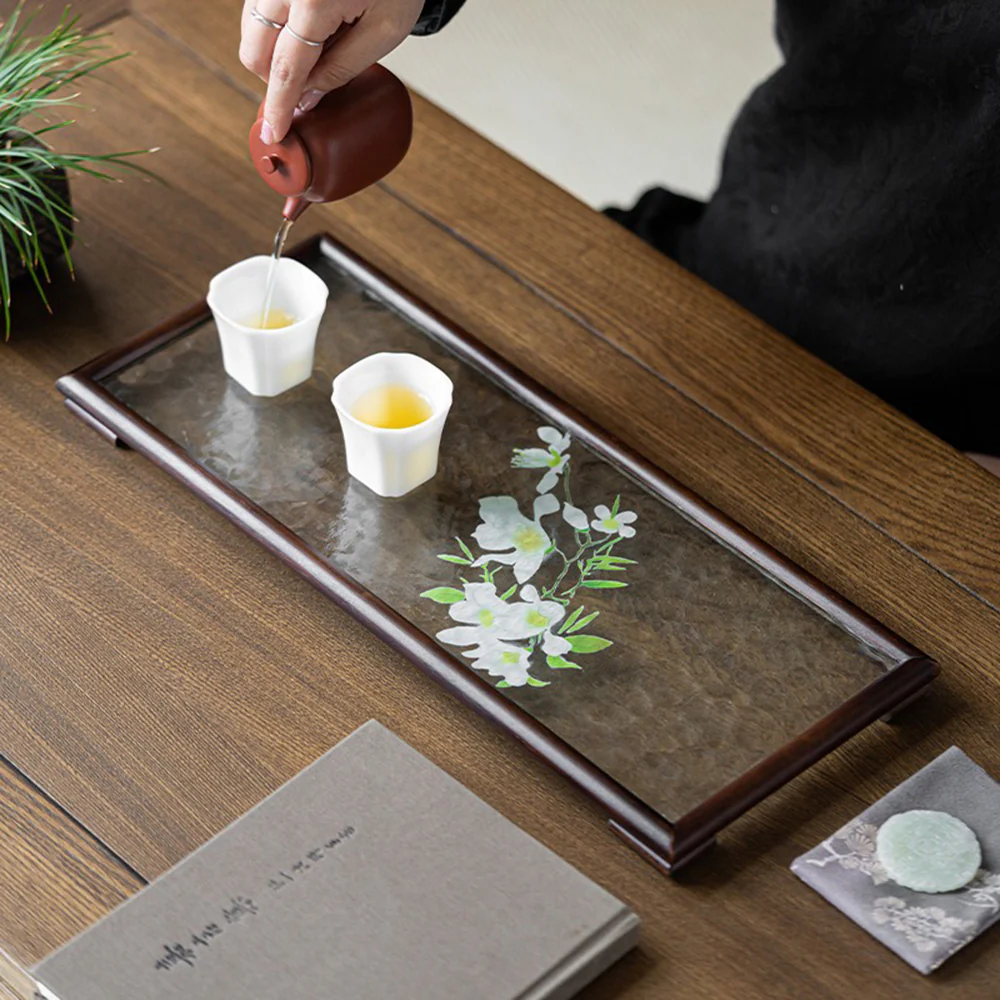Walnut Glass Ripple Tea Tray - Image 2