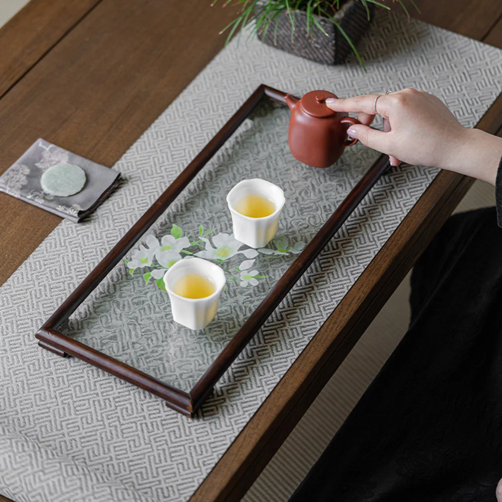Walnut Glass Ripple Tea Tray - Image 3