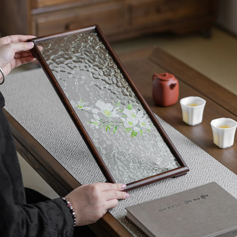 Walnut Glass Ripple Tea Tray - Image 4
