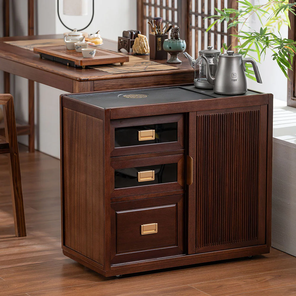 Walnut Integrated Movable Tea Table - Image 3