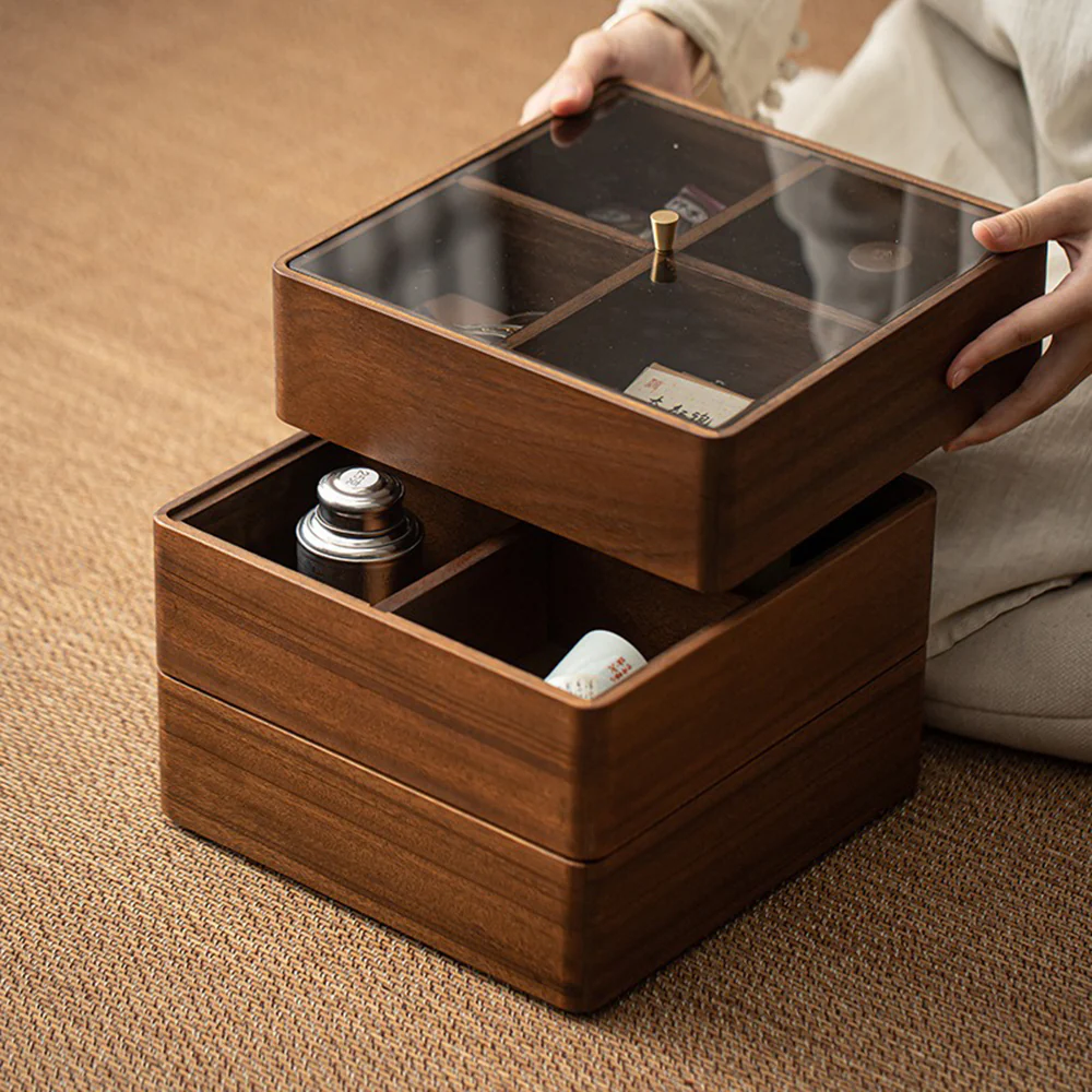 Walnut Partition Solid Wood Storage Box - Image 3