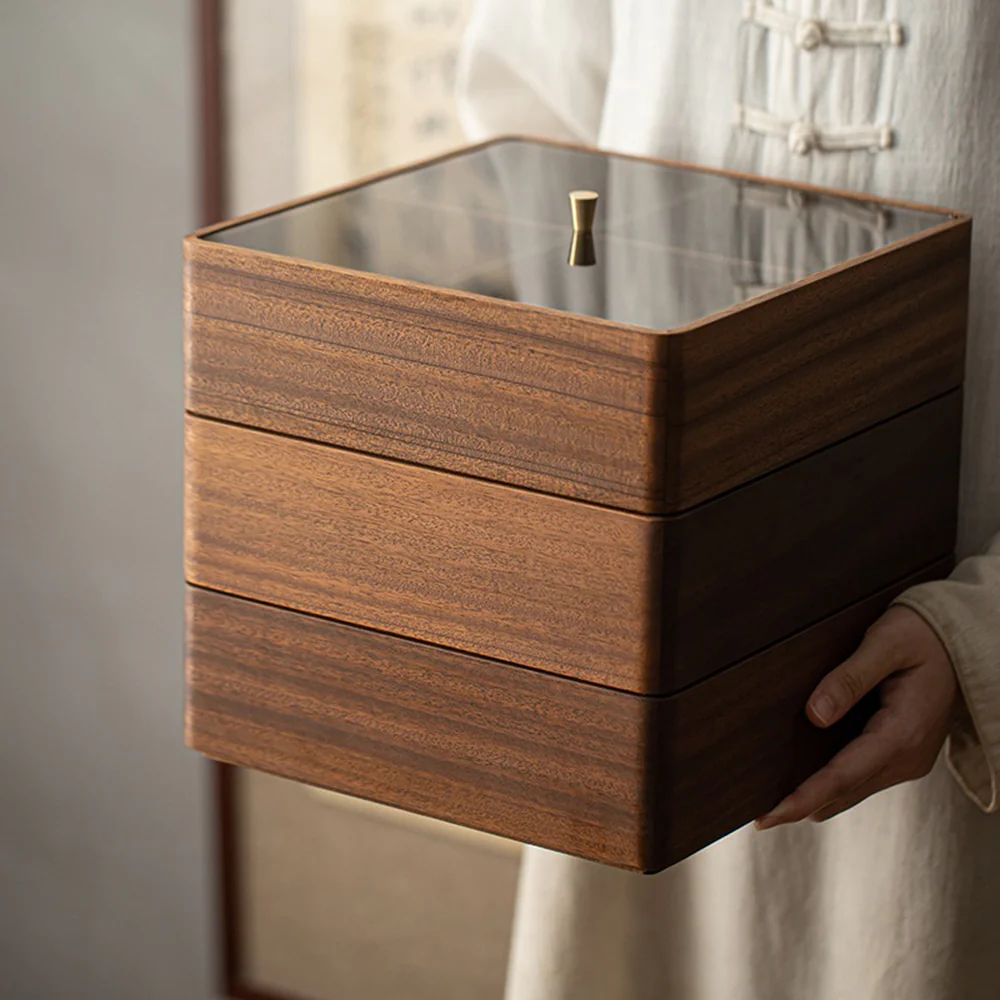 Walnut Partition Solid Wood Storage Box - Image 5