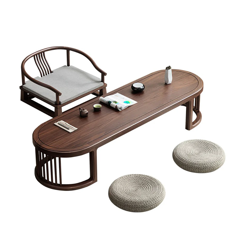Walnut Wood Japanese Style Low Tea Table Set - Image 3