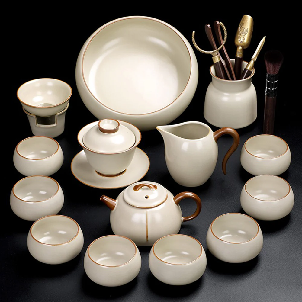 Yellow Ruyao Tea Set With Black Stone Tea Tray - Image 2