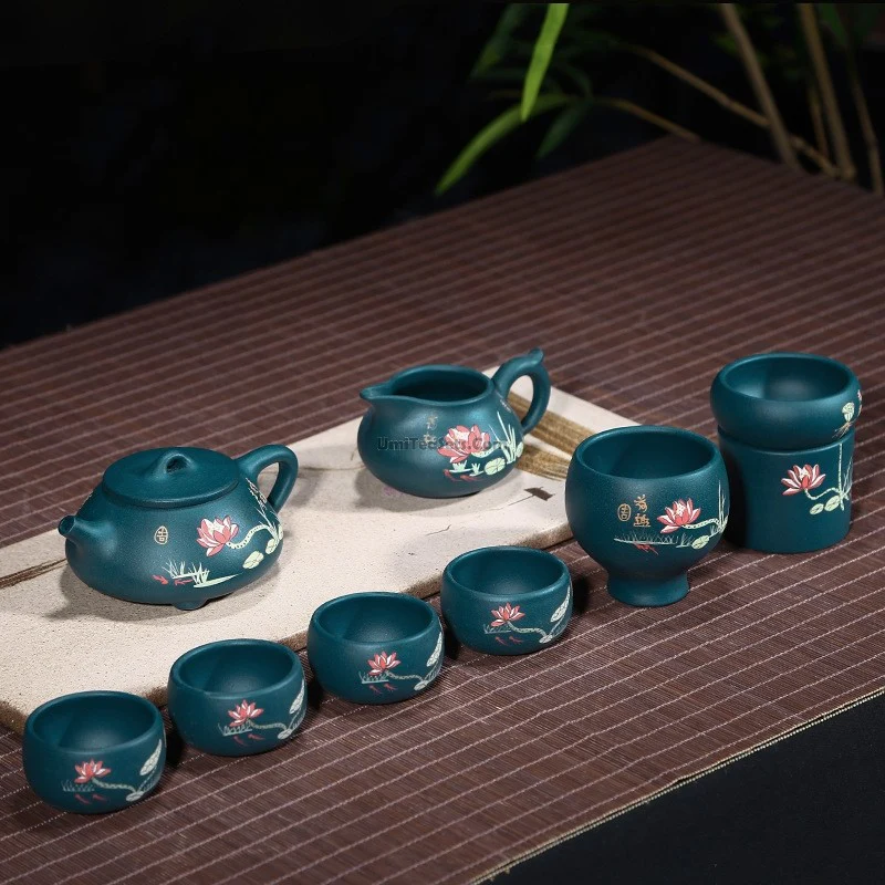 Yixing Blue Clay Lotus Shi Piao Tea Set - Image 3