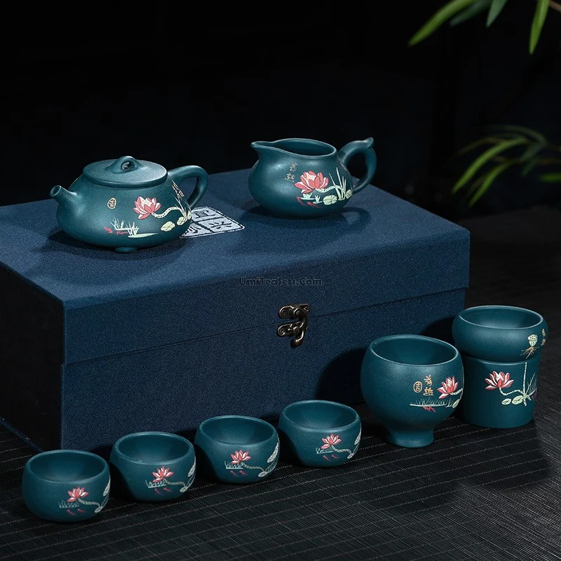 Yixing Blue Clay Lotus Shi Piao Tea Set - Image 5