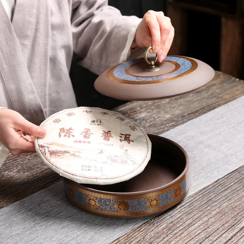 Yixing Clay Puerh Tea Cake Flat Caddy - Image 5