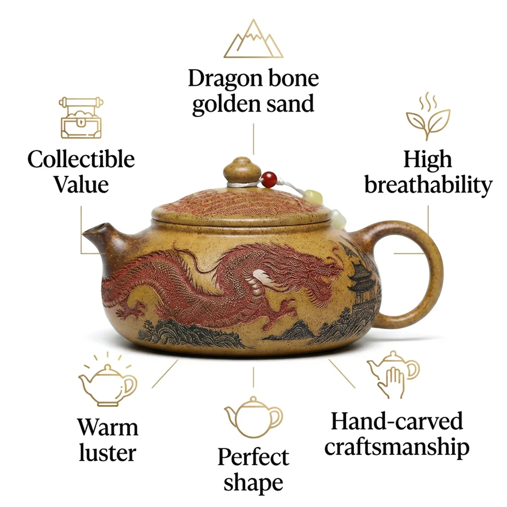 Yixing Dragon Bone Gold Sand Dragon Teapot - Image 2